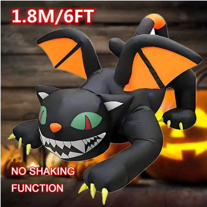 Halloween Inflatable 1.8m Black Cat, Moves His Head,  LED Lights Indoor or Outdoor Air-blown Decoration
