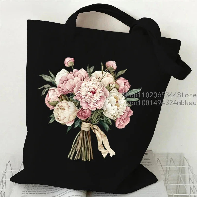 Aesthetics Peony Graphic Canvas Tote Bag . ALSO GREAT FOR GIFT BAG---WHY USE PAPER????