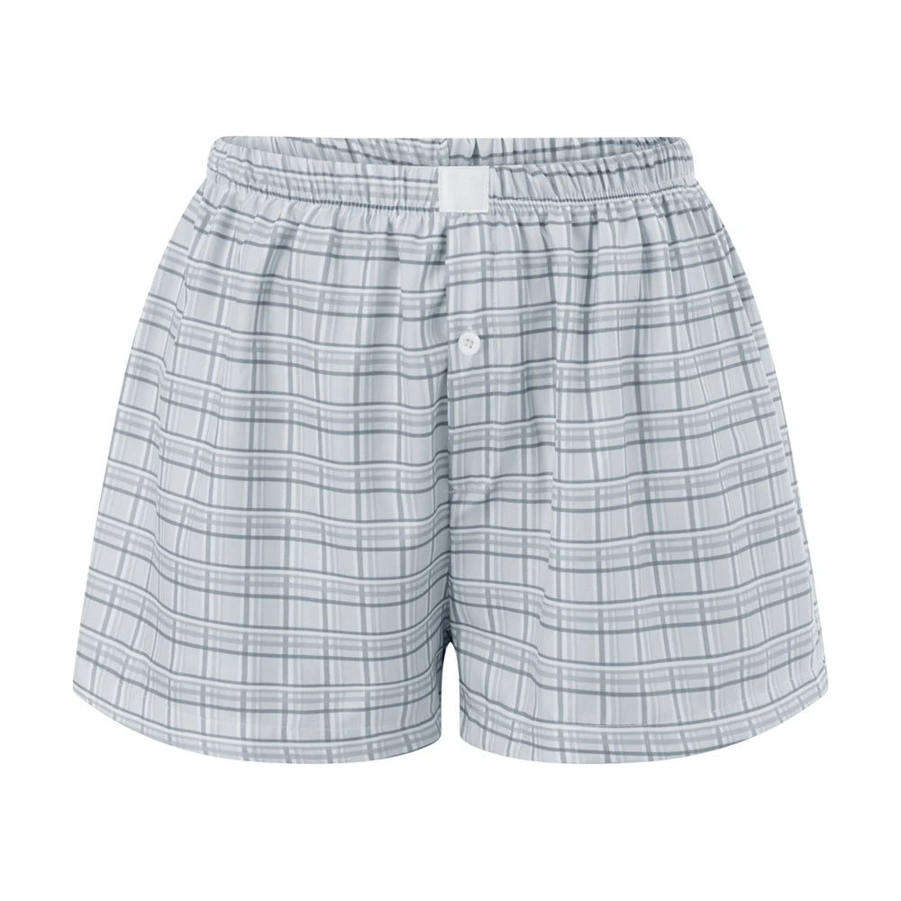 Retro Plaid Print Elastic Low Waist Button Front Loose Boxers
