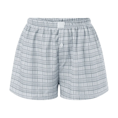 Retro Plaid Print Elastic Low Waist Button Front Loose Boxers