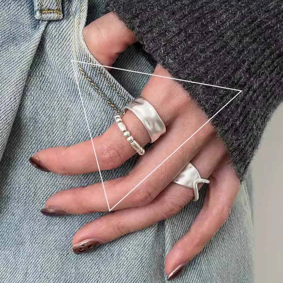 Sterling Silver Rings INS Fashion Vintage Hollow Lines  Adjustable  Jewelry