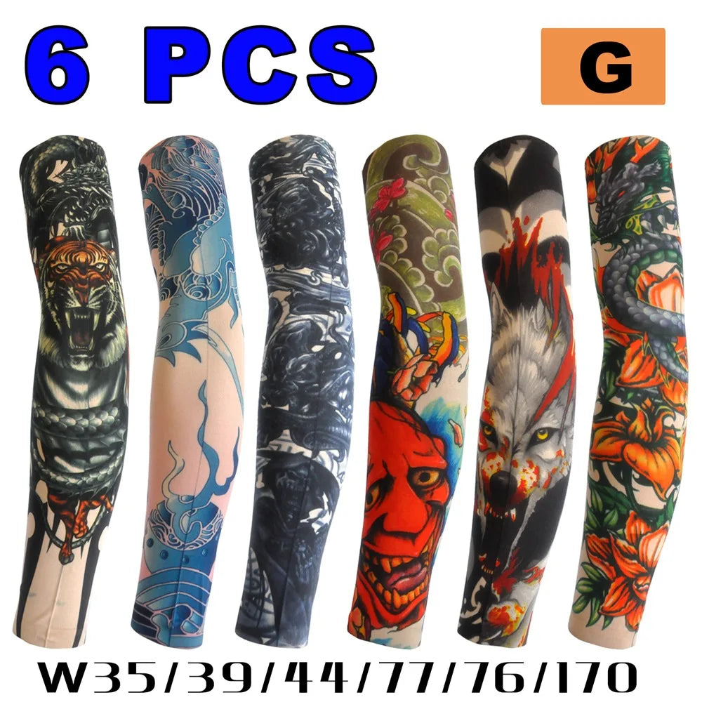 6 PCS Tattoo Sleeve for Men or Women Anti-Sunburn Sleeve Elastic Outdoor
