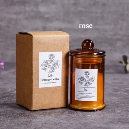 Vintage Glass Jar Scented Candle Essential Oils Soy Wax Candle Aromatherapy