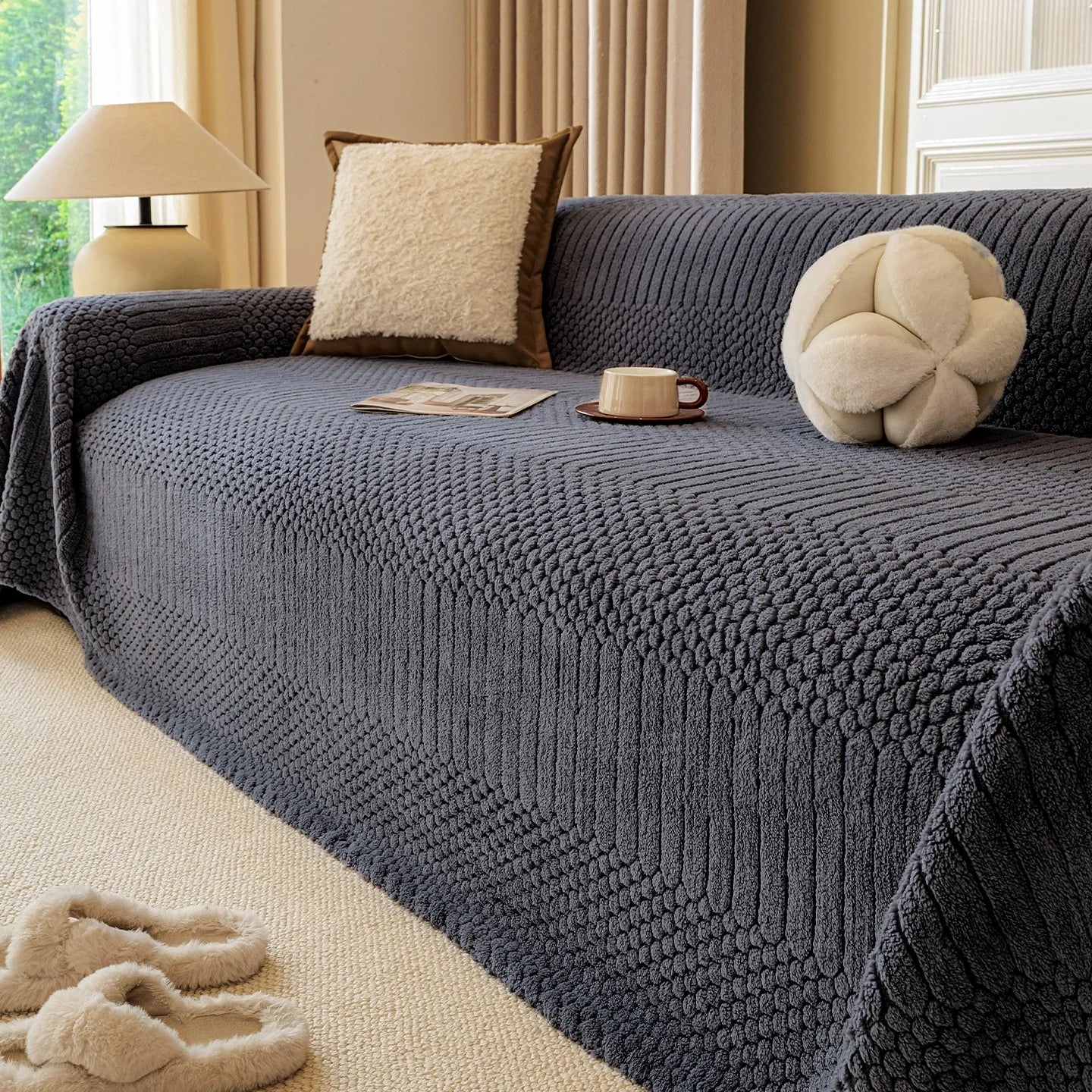 1pc Bohemian Jacquard Warm Tuffed Fleece Sofa Blanket