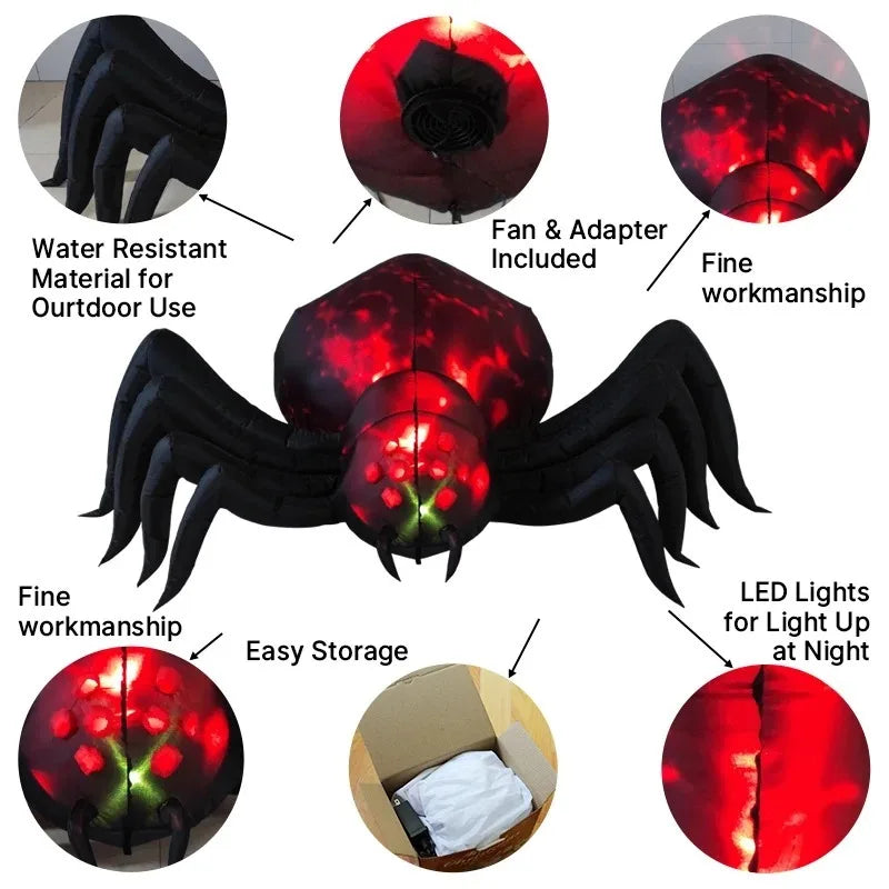 6FT Inflatable Halloween Shadowstalker Spider, Built-in LED Lights, Fan, Stakes, and Rope