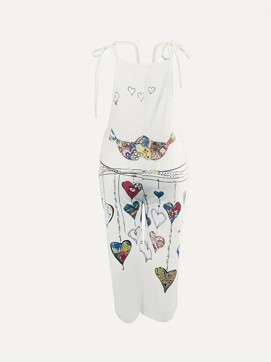 Sizes 1XL-5XL  Floral Print Sleeveless, Casual, V-Neck, Lace-Up Straps Jumpsuit