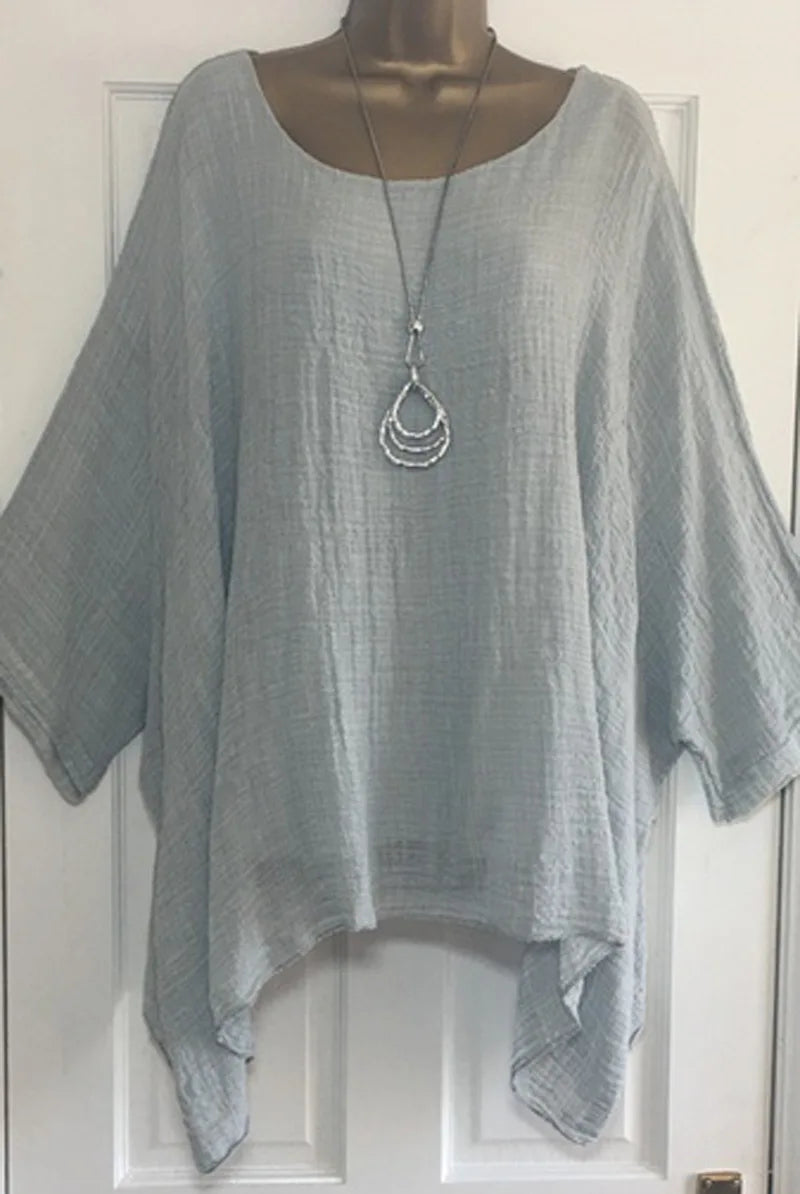 Batwing Sleeves Solid Color Loose O-Neck 3/4 Sleeve Casual in 7 Colors