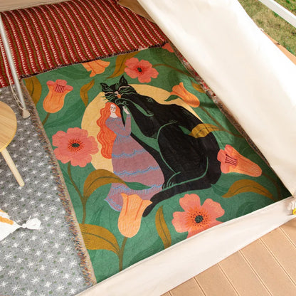 Boho Floral Tapestry, Nordic Plaid Blankets with Fringe. Comes in 10 designs