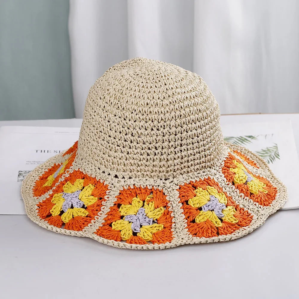 Bright Colored Floweed Crocheted Fisherman Hat