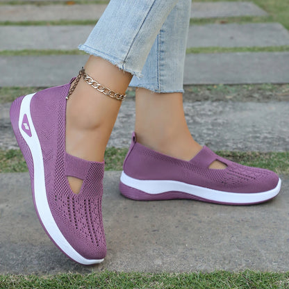 Women's casual shoes, solid color, breathable, soft-soled, lightweight walking shoes, low-top knit