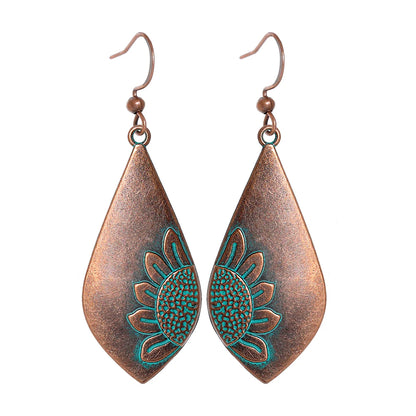 Boho Retro-style Sunflower Earring Teardrop Shape