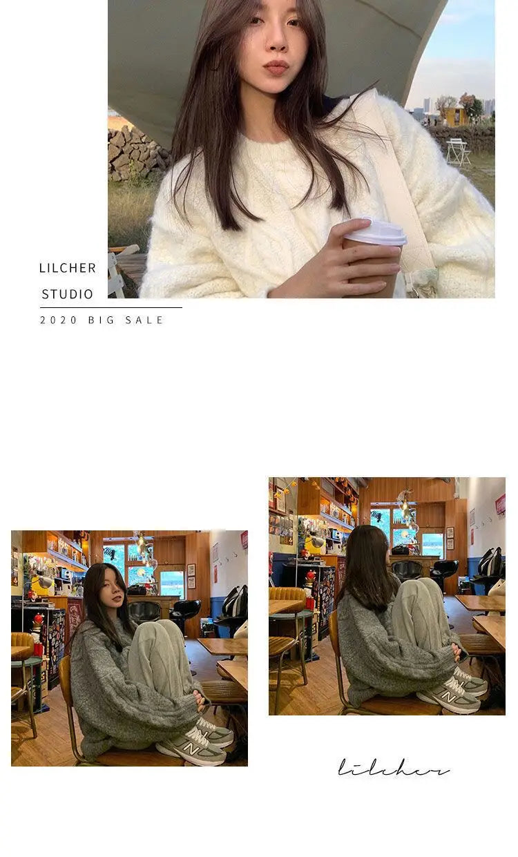 Thick Warm Cable Knit Oversized Pullover Sweater, 2 Colors