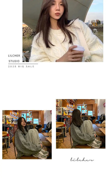 Thick Warm Cable Knit Oversized Pullover Sweater, 2 Colors