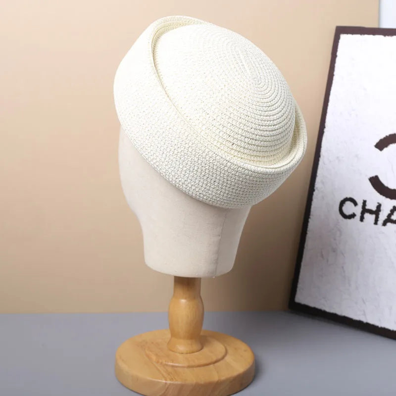 Straw Pillbox Hat  in 4 colors