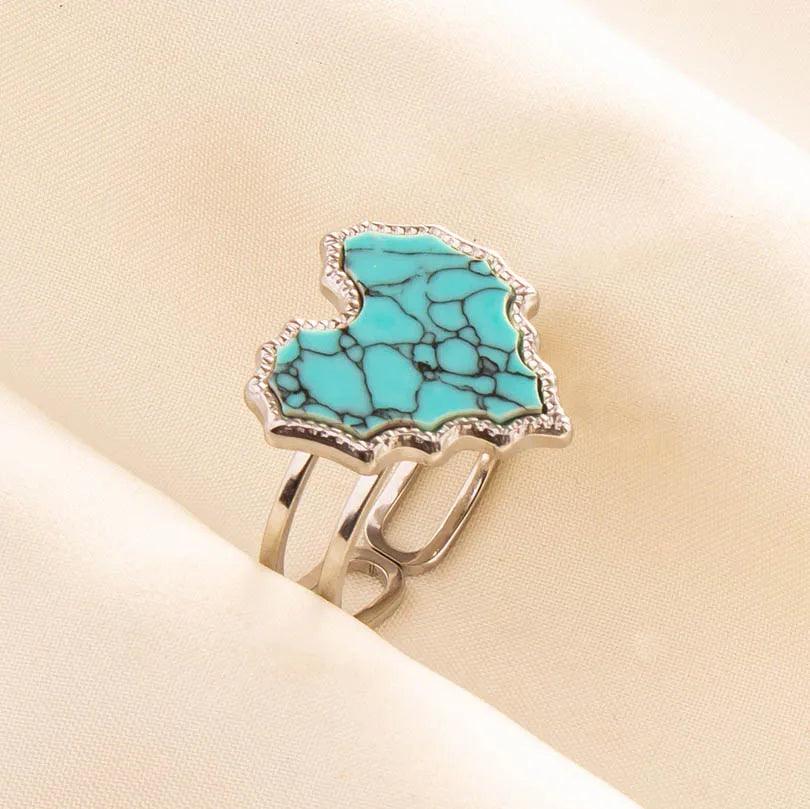 1pc Boho Turquoise Ring Stainless Steel Light Blue Gemstone Silver Adjustable Ring