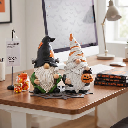 Halloween Gnome Decorations Set, Spooky Ghost Frankenstein Mummy Resin Garden Gnomes, Cute Fall Outdoor Yard Decor, Tabletop Orn