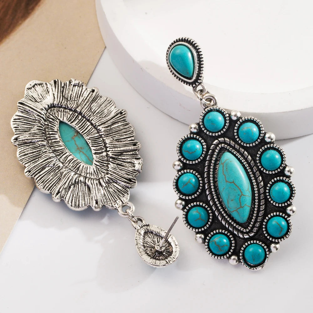 Retro Bohemian Turquoise and Leather Earrings