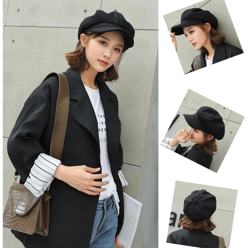 Woolen Octagonal Beret Duckbill Hat Beret British Style