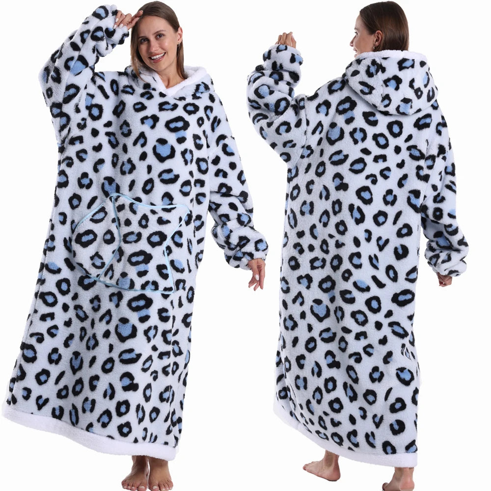Super Long Flannel Pullover Night Shirt with Pocket and Hood, Super Snuggly for Men and Women, 12 Different Prints