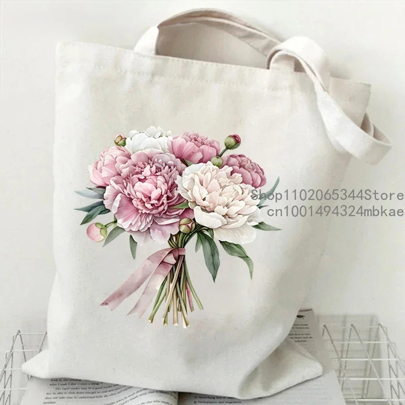 Aesthetics Peony Graphic Canvas Tote Bag . ALSO GREAT FOR GIFT BAG---WHY USE PAPER????