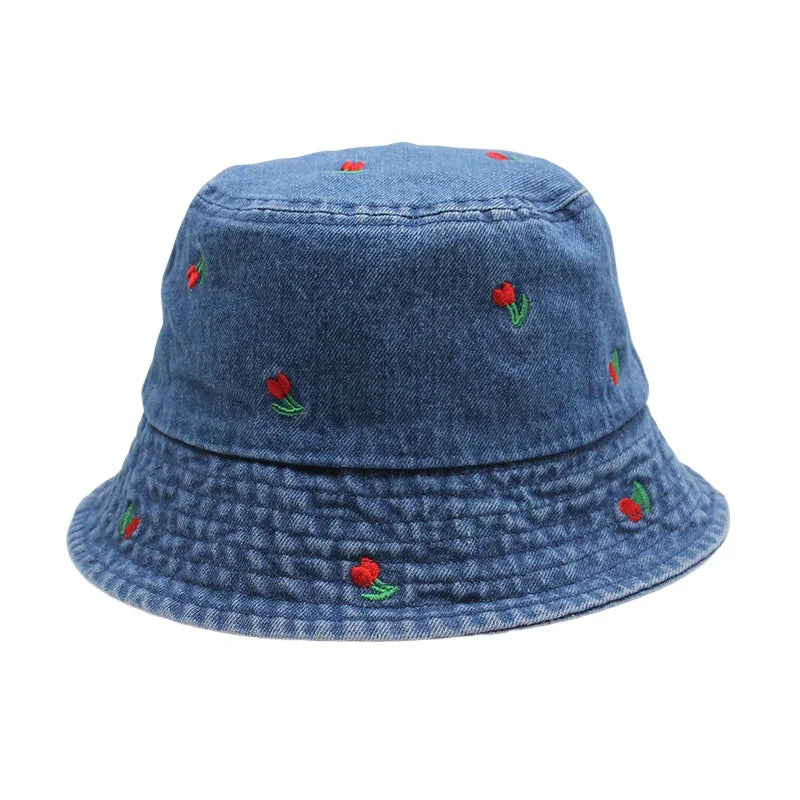 Washed Denim Embroidered Watermelon, Bows, and Cherries to choose from in various colors!