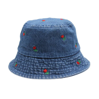 Washed Denim Embroidered Watermelon, Bows, and Cherries to choose from in various colors!