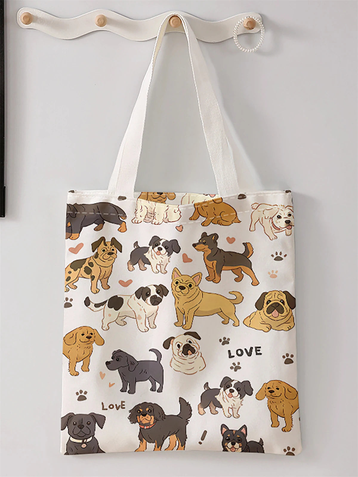 PERFECT GIFT BAG--Canvas Dog pattern printed casual handbag, reusable fashionable backpack, multifunctional handbag,