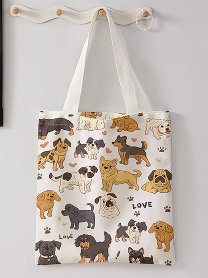 PERFECT GIFT BAG--Canvas Dog pattern printed casual handbag, reusable fashionable backpack, multifunctional handbag,
