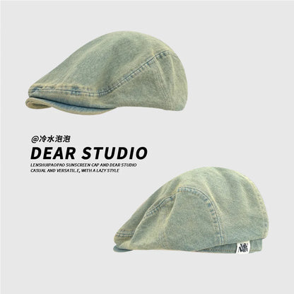 Quality Retro Pre-Washed Denim Beret Versatile Good Face-forward Hat