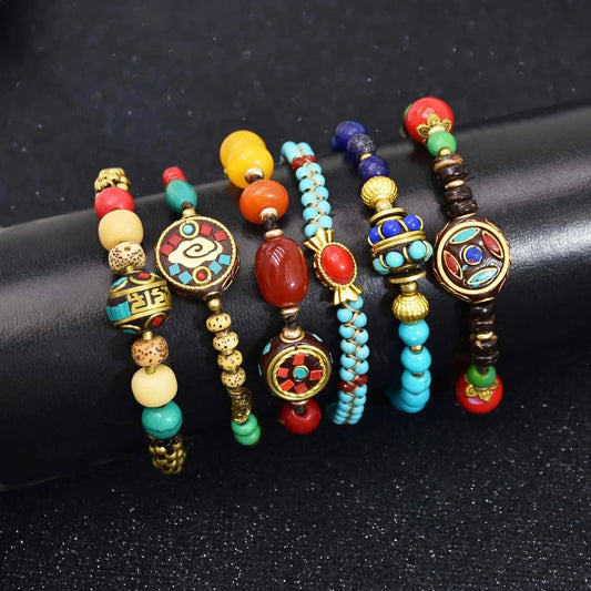 Boho Vintage Tibetan Ethnic Colorful Stone Bead Bracelets