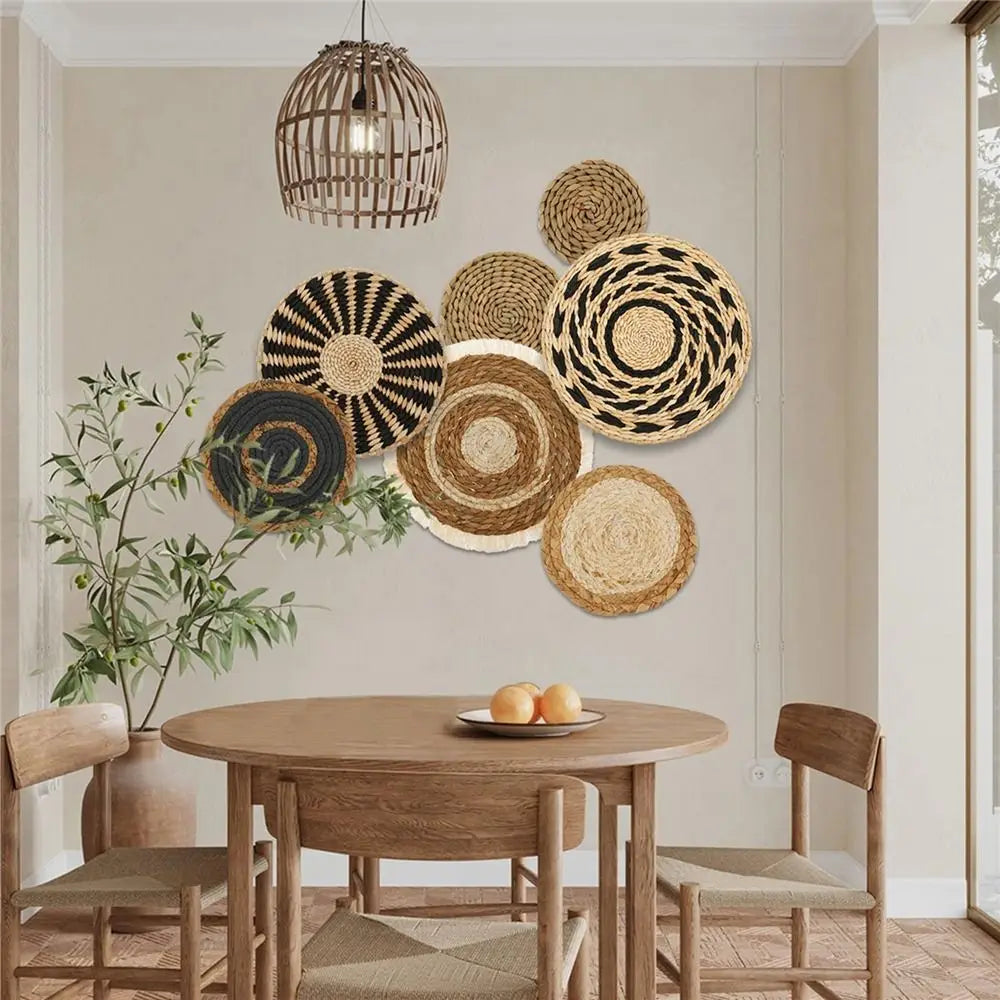 4/7PCS Boho Seagrass Rattan Wicker Handmade Wall Art