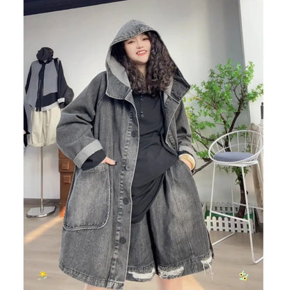 Long Oversized Loose Vintage Denim Jackets With Deep Pockets in Faded Washed Blue and Black