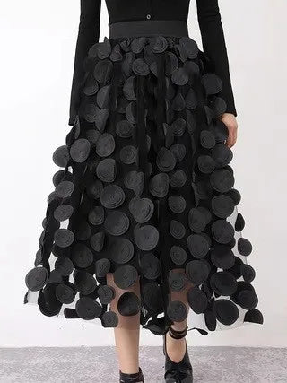 Sizes to 5XL Black elastic waist umbrella skirt, A-line skirt, versatile midi skirt, European and American bestseller