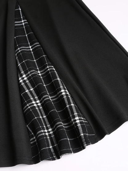Sizes to 5XL Gothic mini skirt, high-waist, Plaid Insets, Plaid InsetsA-line