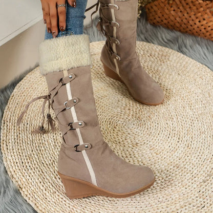 Wedge Heel, Comfortable, Casual, Warm Women's Cross Strap Boots