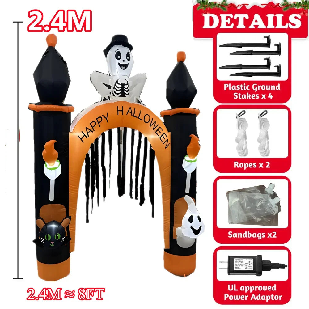 Halloween Inflatable Archway Built-in LED Light Pumpkin Prop Outdoor Decoration