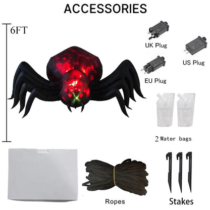 6FT Inflatable Halloween Shadowstalker Spider, Built-in LED Lights, Fan, Stakes, and Rope