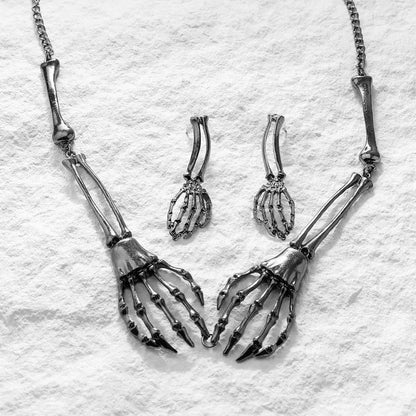 Halloween Skeleton Jewelry Gothic Skeleton Hands Choker and Earrings Set
