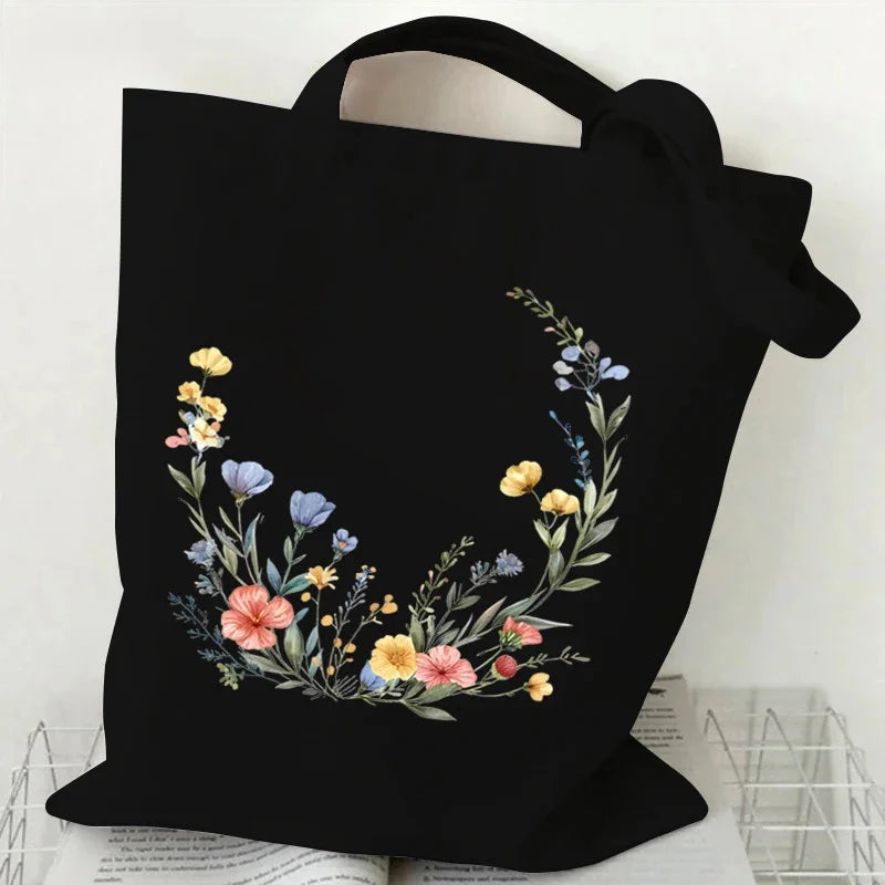 Artistic Watercolor Floral Pattern Canvas Shoulder Tote Bag . PERFECT TO USE AS A GIFT BAG INSTEAD OF PAPER