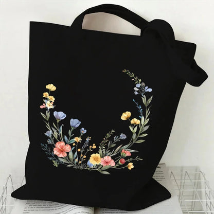 Artistic Watercolor Floral Pattern Canvas Shoulder Tote Bag . PERFECT TO USE AS A GIFT BAG INSTEAD OF PAPER