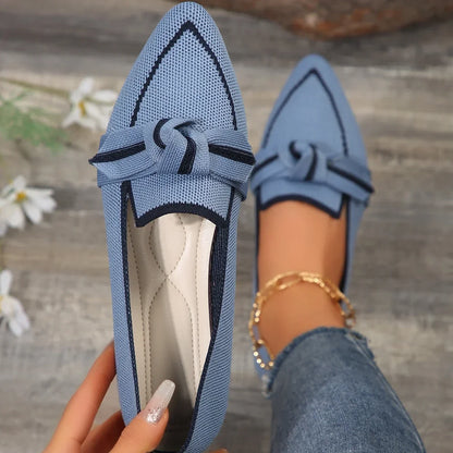 Women's Flats Knitted Slip-On, Breathable, Comfortable, 2-Toned Shoes, Casual Pointed Toe Loafers