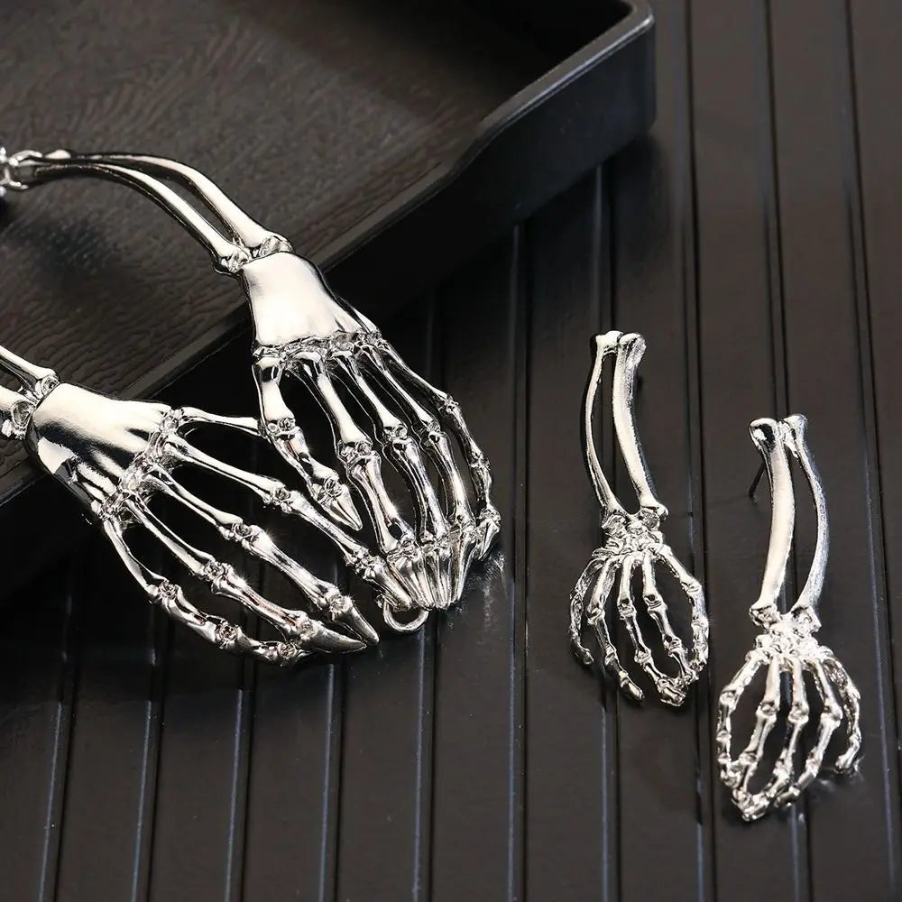 Halloween Skeleton Jewelry Gothic Skeleton Hands Choker and Earrings Set