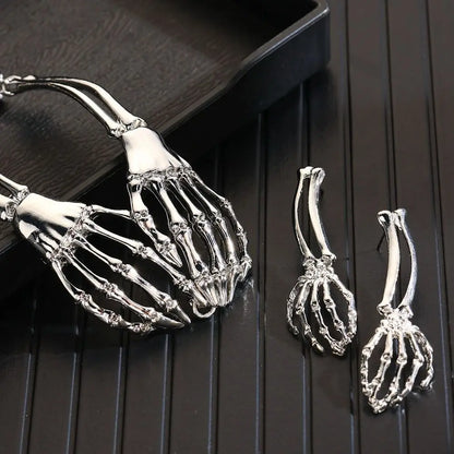 Halloween Skeleton Jewelry Gothic Skeleton Hands Choker and Earrings Set