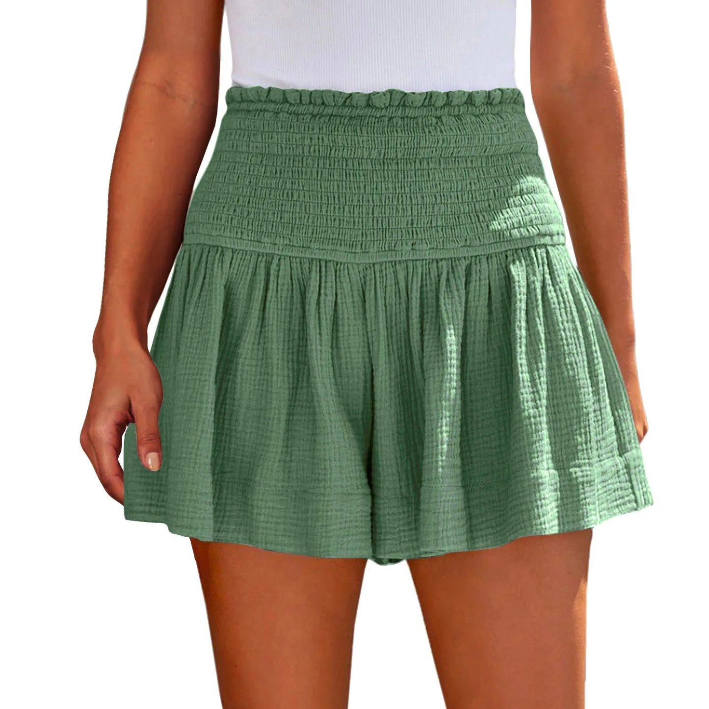 Sizes to 2XL, Elastic Waist Casual, Soft, Solid Colors, Breathable, Very Wide Leg Shorts
