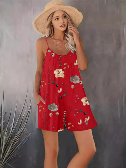 Sizes to 2XL, Boho Bib Shorts, Printed, Sleeveless Jumpsuit, Spaghetti Straps, 11 Different Designs