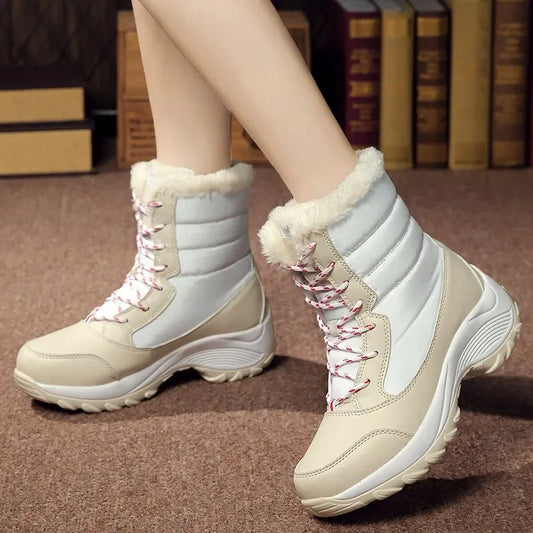 Lightweight Ankle Snow Boots with Slight Platform: Red and White, Tan and White, Navy, and Black