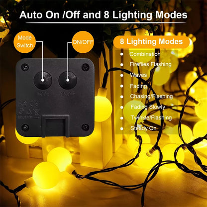 Frosted Globe Solar String Lights 100 LED IP65 Outdoor Fairy Lights