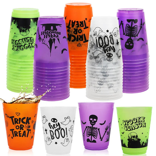 24Pcs Halloween Drinking Cups, Boo, Skeleton, Happy Halloween, Trick or Treat, and more for a Colorfully Spooky Halloween Party