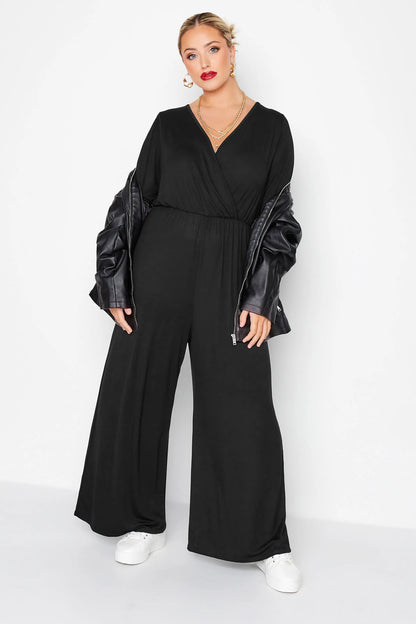 Sizes to 8XL  Culotte Jumpsuits, 3/4 Length Sleeve, Loose Casual Jumpsuits, Wide Leg Wrap Jumpsuit