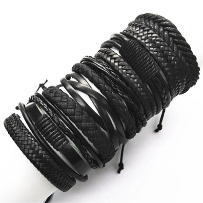 10 Pcs/set Black Wrapped and Woven Handmade Bracelets Male or Women Leather Bracelets